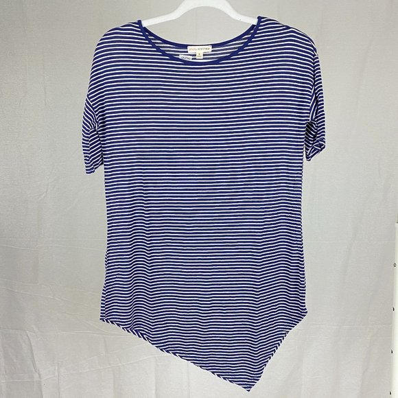 Zenana Outfitters Women's Blue and White Striped Top T-shirt with Pointe… - Picture 1 of 7